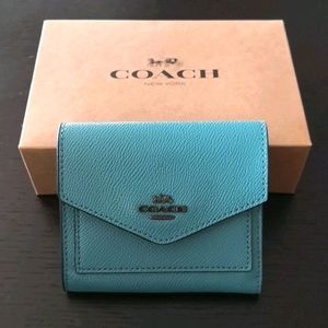 NWT - Coach Small Trifold Wallet - Ocean/Dark Gun